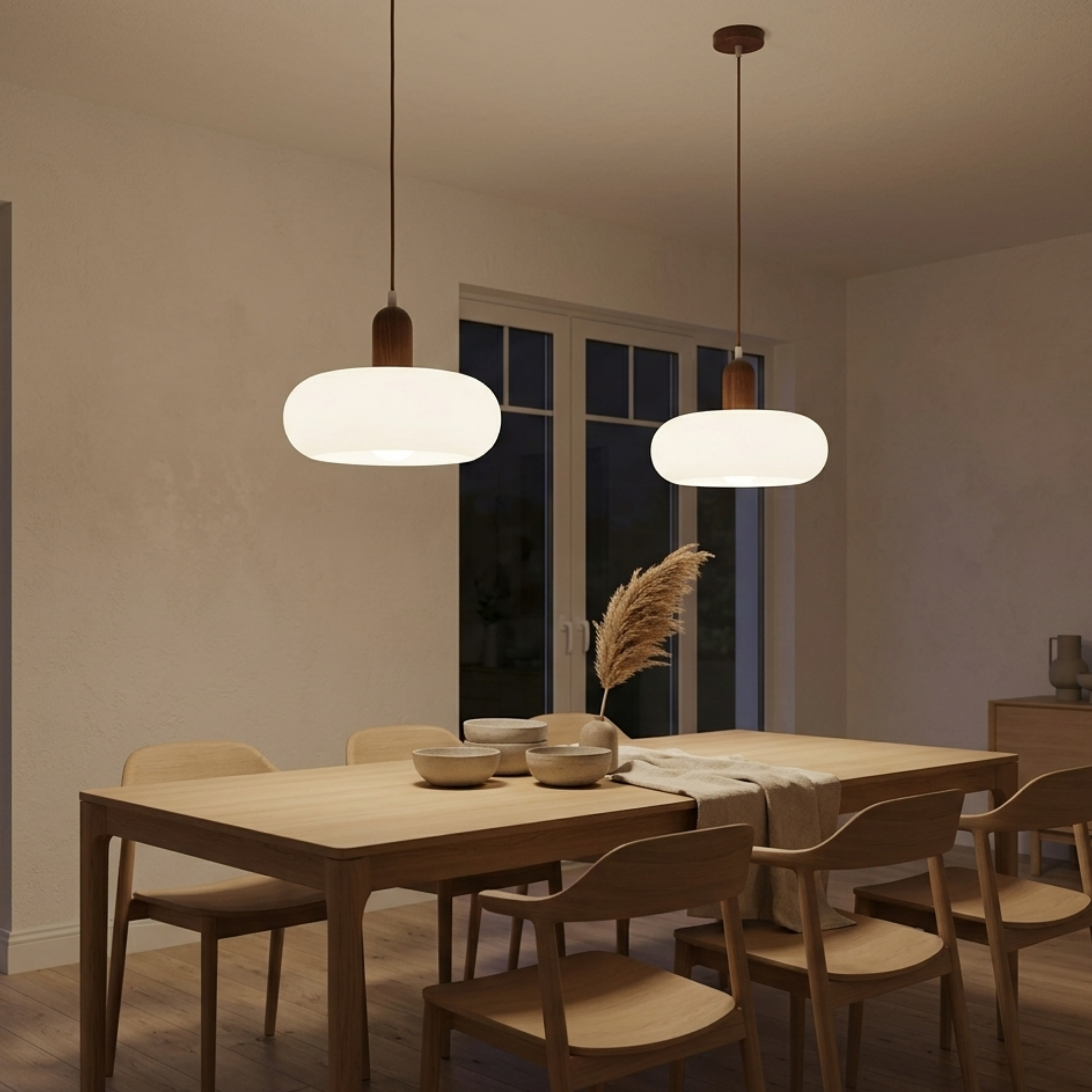 Lampada a sospensione LED ovale in legno di noce