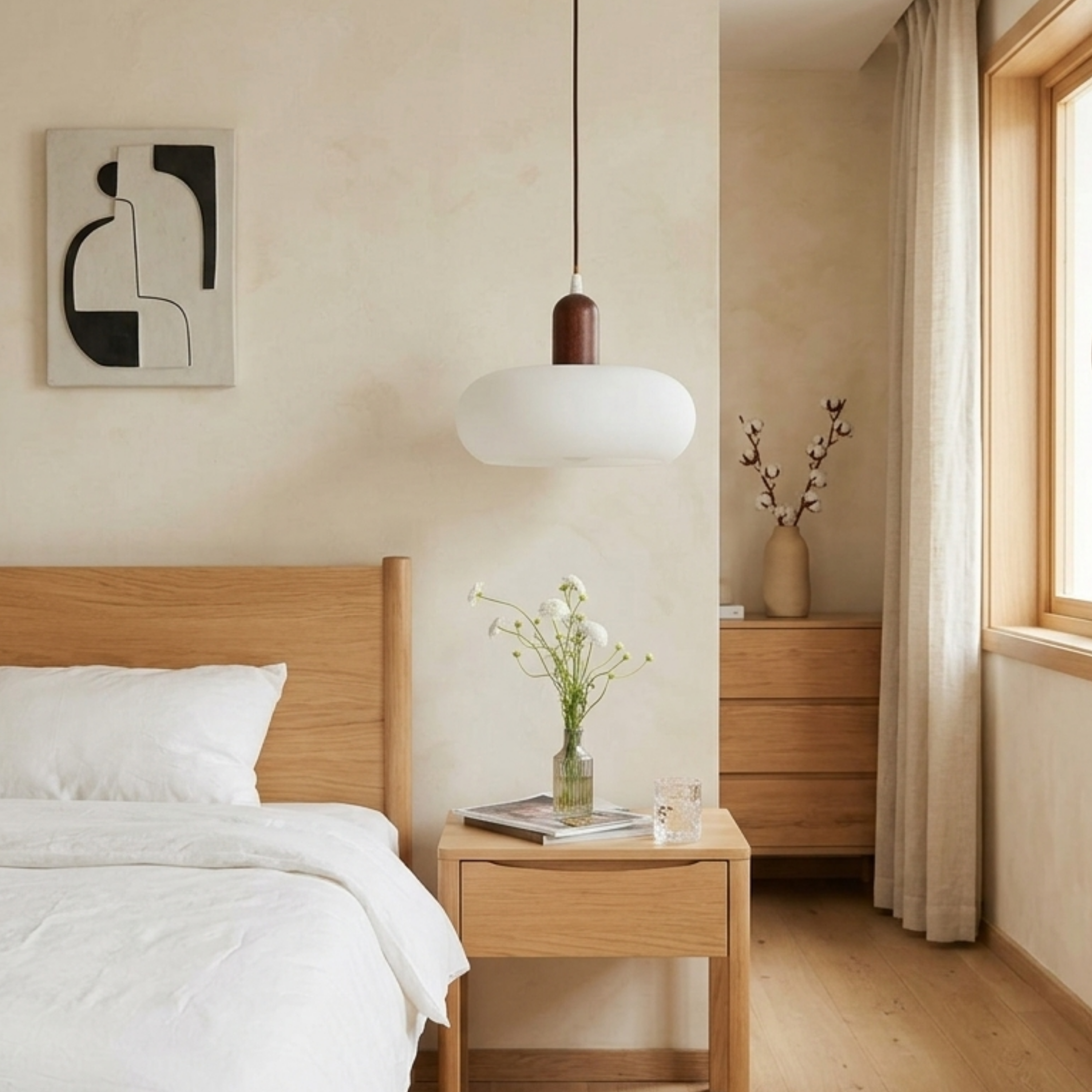 Lampada a sospensione LED ovale in legno di noce