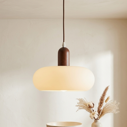 Lampada a sospensione LED ovale in legno di noce
