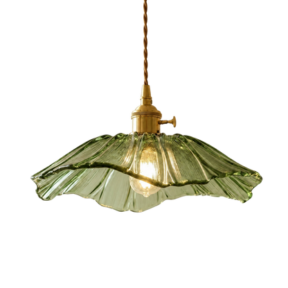 Lampada a sospensione LED vintage in vetro a fiore con bordo smerlato
