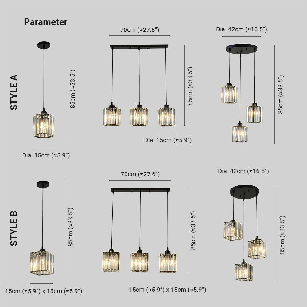 Lampada a sospensione lineare moderna a cluster in vetro rigato con paralumi cilindrici neri