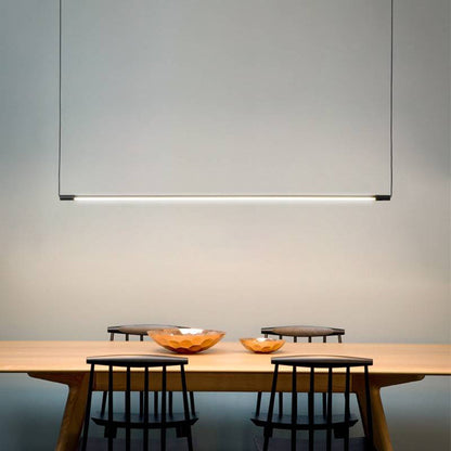 Lampada a sospensione lineare nera minimalista in metallo e acrilico, barra LED dimmerabile