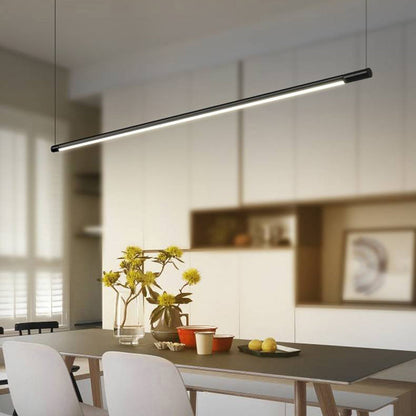 Lampada a sospensione lineare nera minimalista in metallo e acrilico, barra LED dimmerabile