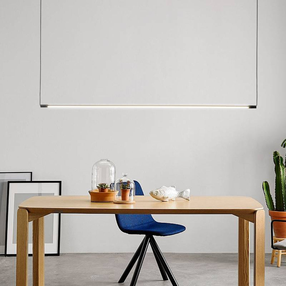 Lampada a sospensione lineare nera minimalista in metallo e acrilico, barra LED dimmerabile