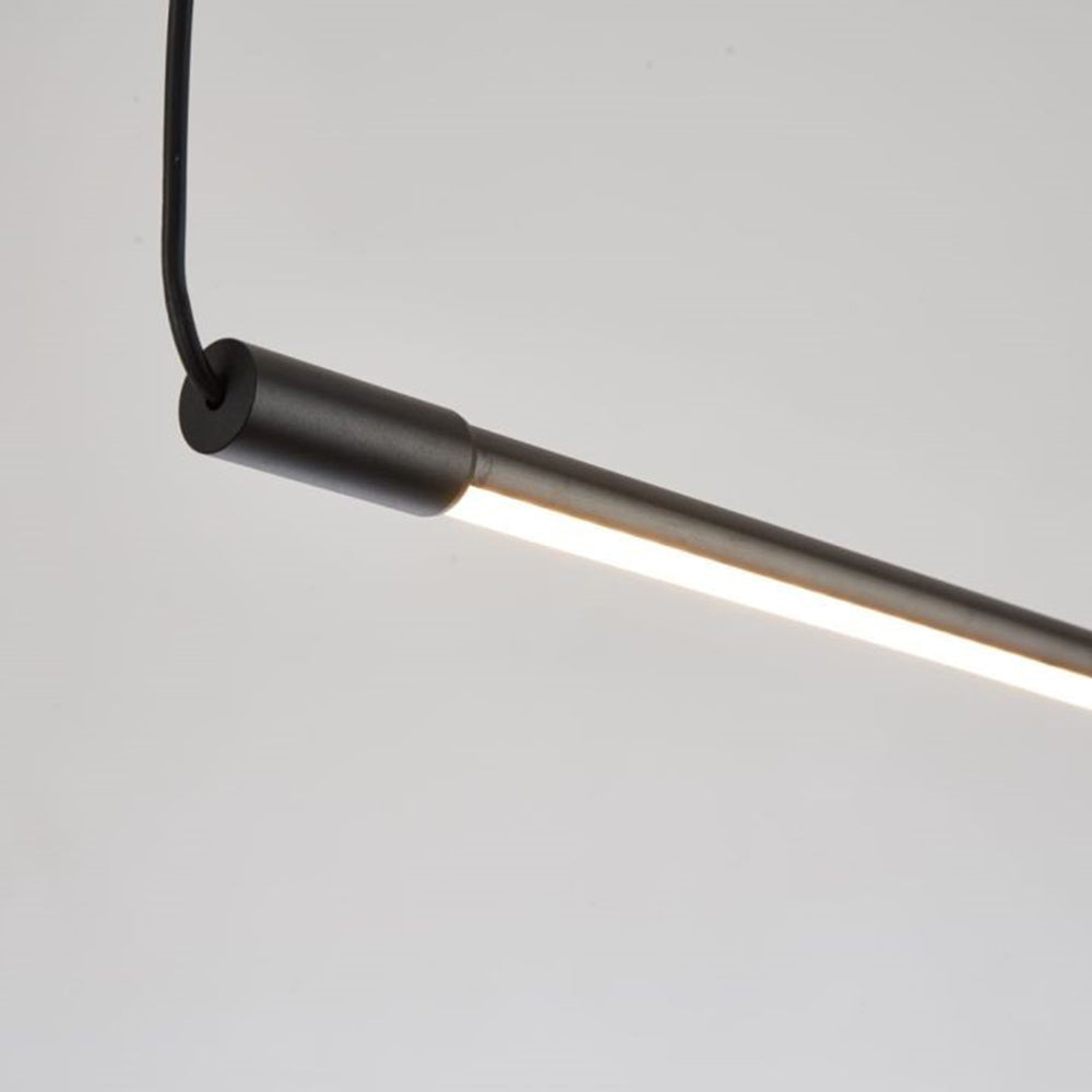 Lampada a sospensione lineare nera minimalista in metallo e acrilico, barra LED dimmerabile