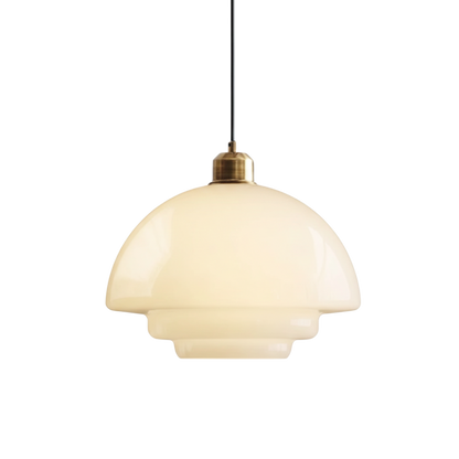 Lampada a sospensione mid century in vetro opalino bianco con dettaglio in ottone