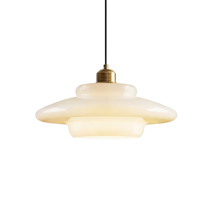 Lampada a sospensione mid century in vetro opalino bianco con dettaglio in ottone