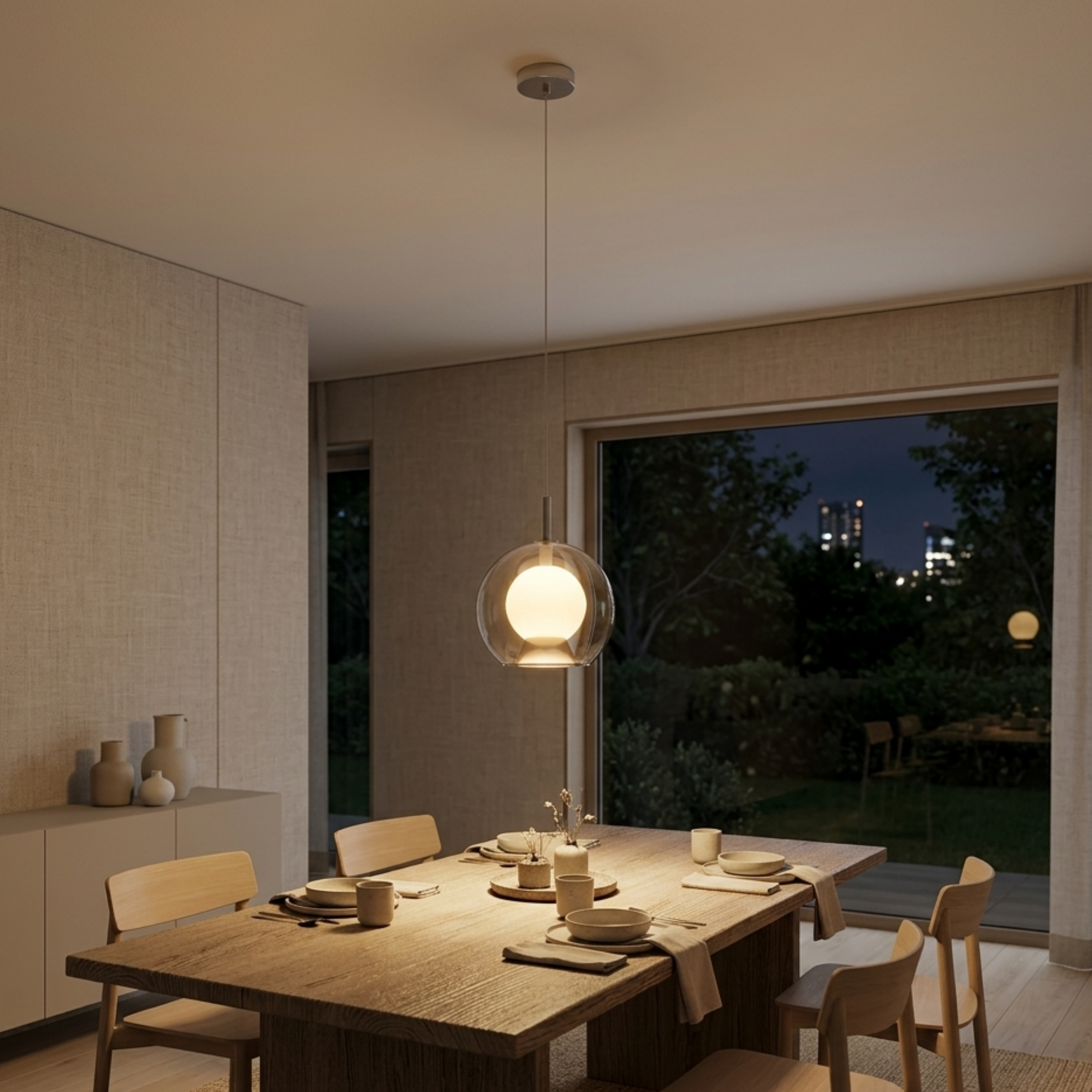 Lampada a sospensione minimalista a globo in vetro dimmerabile con LED integrato