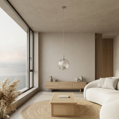 Lampada a sospensione minimalista a globo in vetro dimmerabile con LED integrato