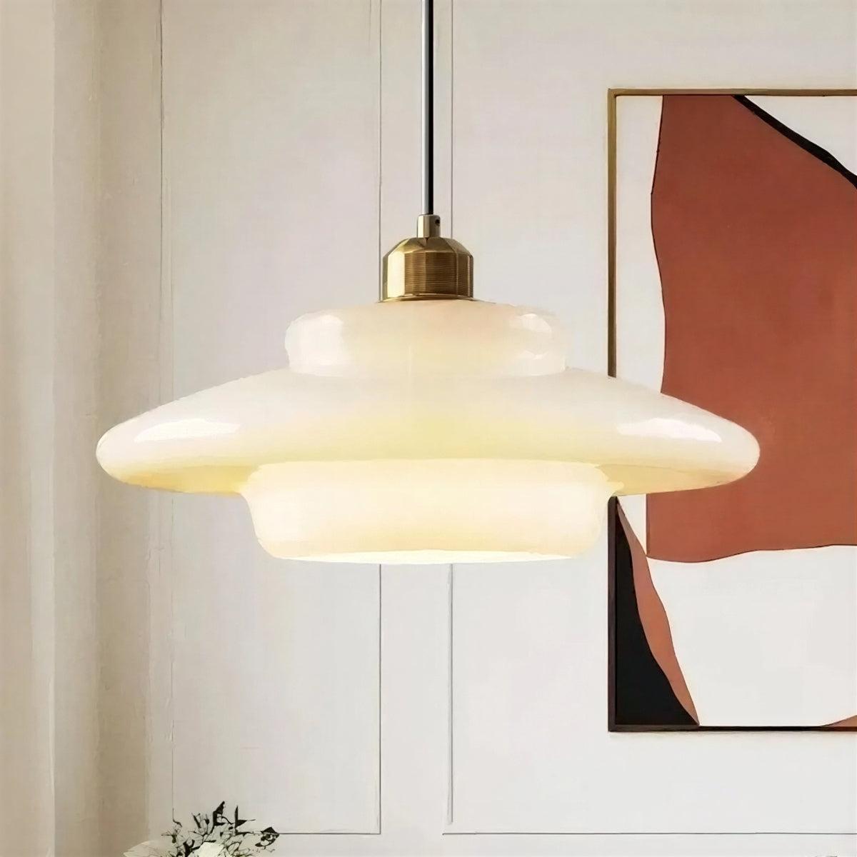 Lampada a sospensione minimalista in vetro stile mid century ad altezza regolabile