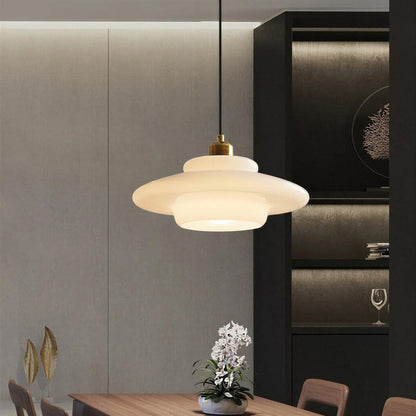 Lampada a sospensione minimalista in vetro stile mid century ad altezza regolabile
