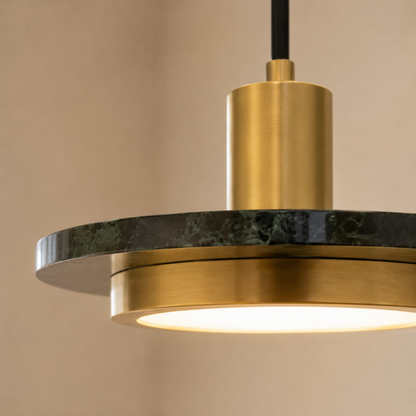 Lampada a sospensione moderna a cupola in ferro e pietra, LED a tre colori per sala da pranzo