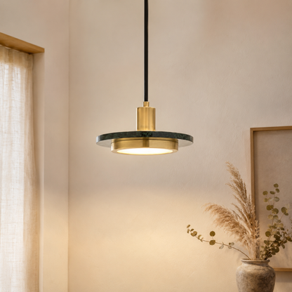 Lampada a sospensione moderna a cupola in ferro e pietra, LED a tre colori per sala da pranzo