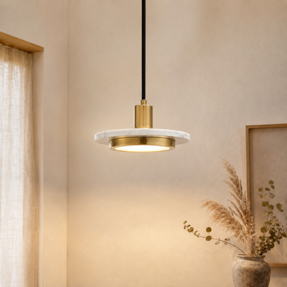 Lampada a sospensione moderna a cupola in ferro e pietra, LED a tre colori per sala da pranzo