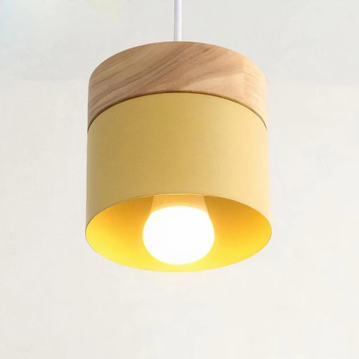 Lampada a sospensione moderna con base minimalista in legno