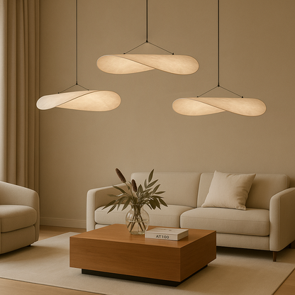 Lampada a sospensione moderna scultorea in seta stile japandi