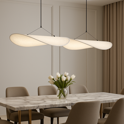 Lampada a sospensione moderna scultorea in seta stile japandi