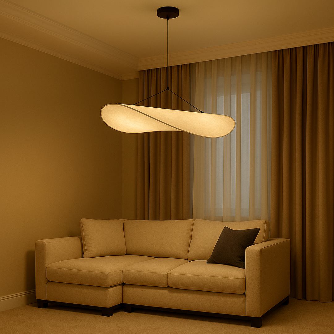 Lampada a sospensione moderna scultorea in seta stile japandi