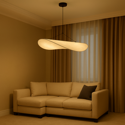 Lampada a sospensione moderna scultorea in seta stile japandi