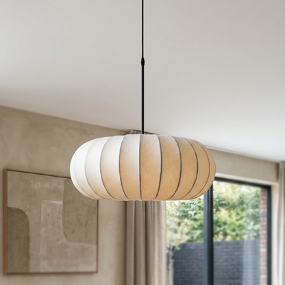 Lampada a sospensione ovale in seta bianca, stile scandinavo