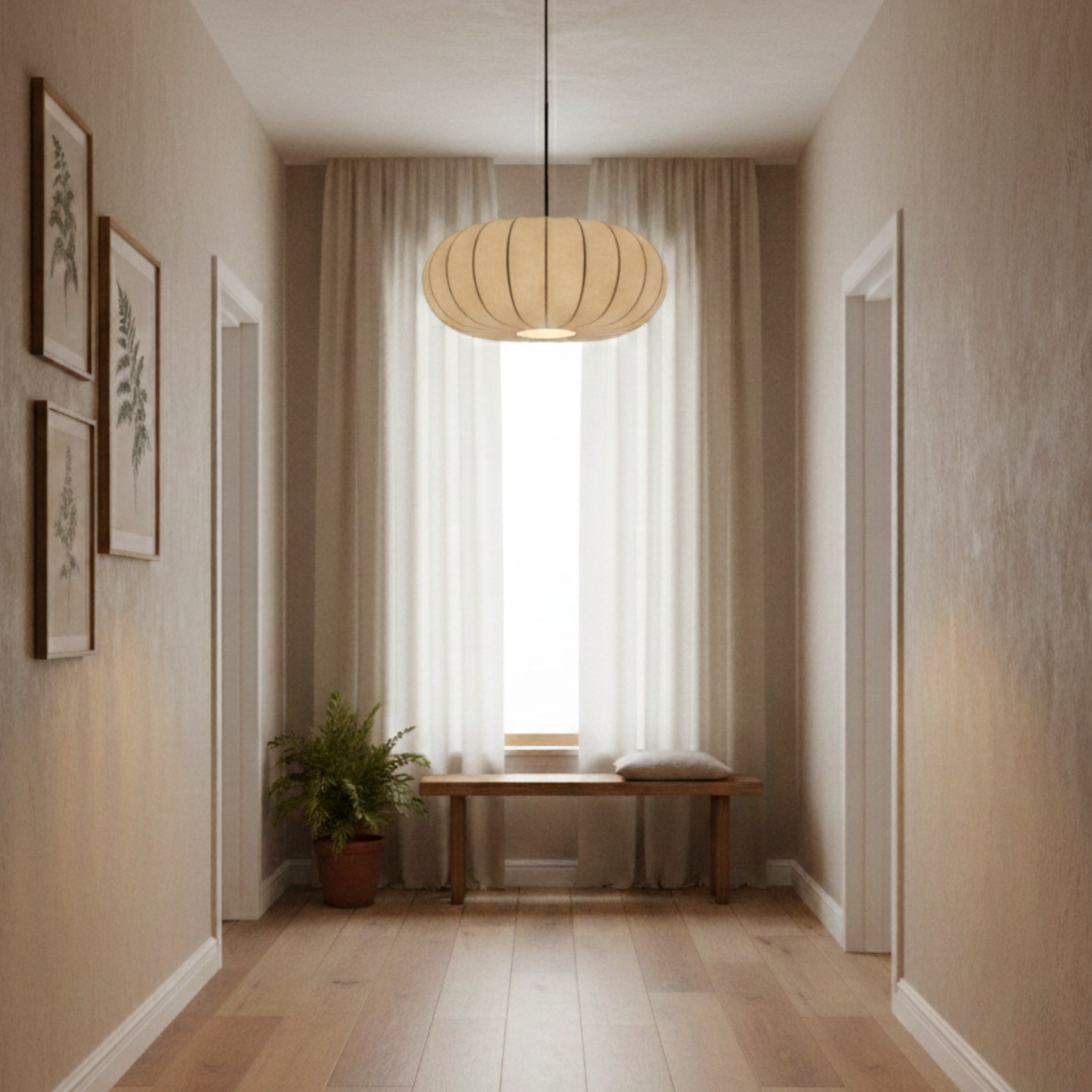 Lampada a sospensione ovale in seta bianca, stile scandinavo