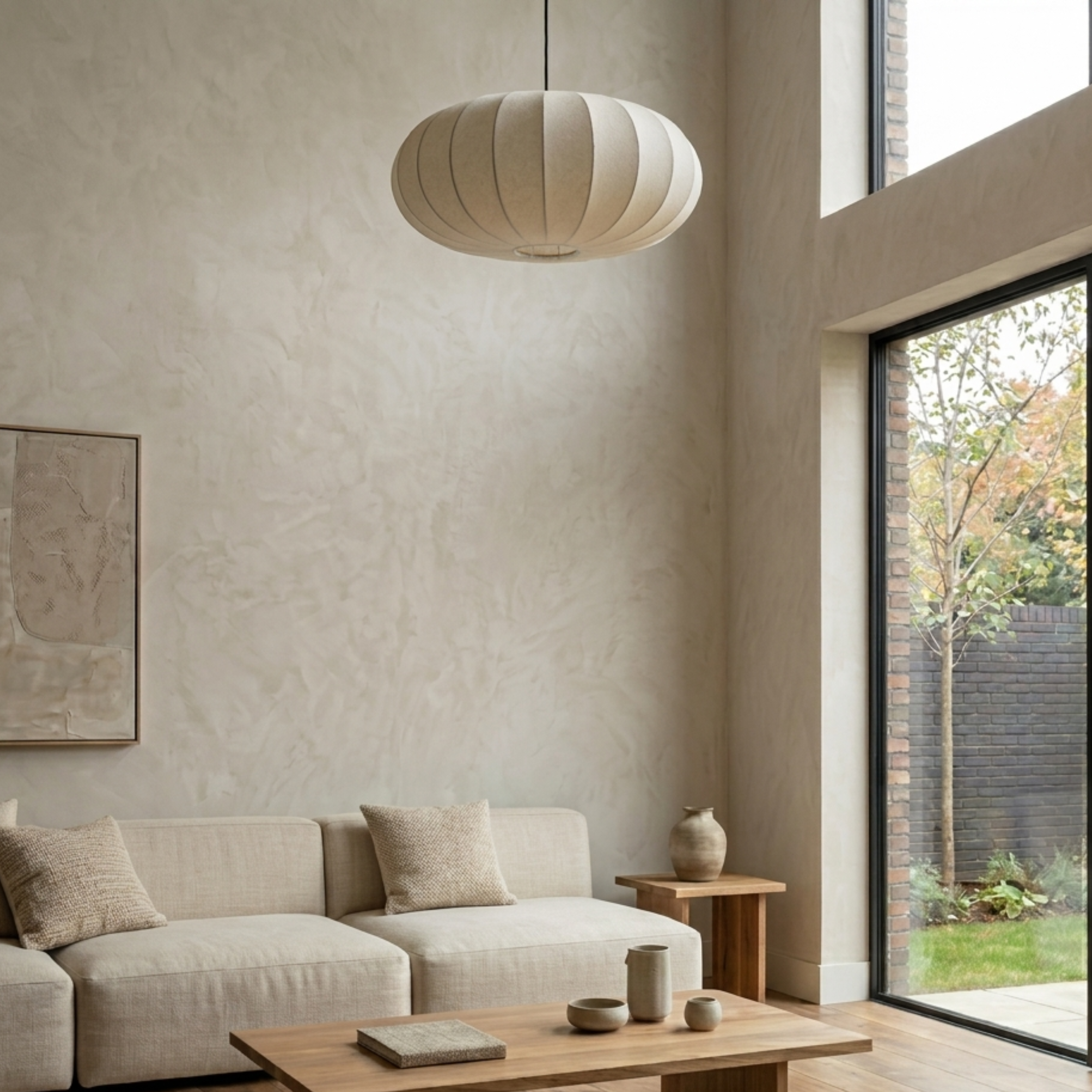 Lampada a sospensione ovale in seta bianca, stile scandinavo
