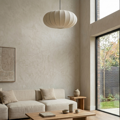 Lampada a sospensione ovale in seta bianca, stile scandinavo