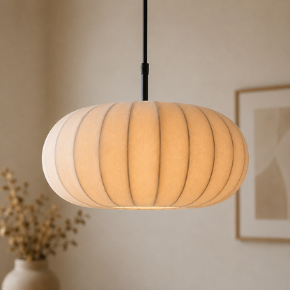 Lampada a sospensione ovale in tessuto di seta wabi sabi