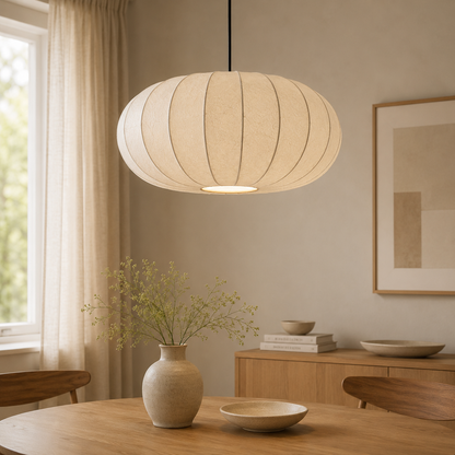 Lampada a sospensione ovale in tessuto di seta wabi sabi