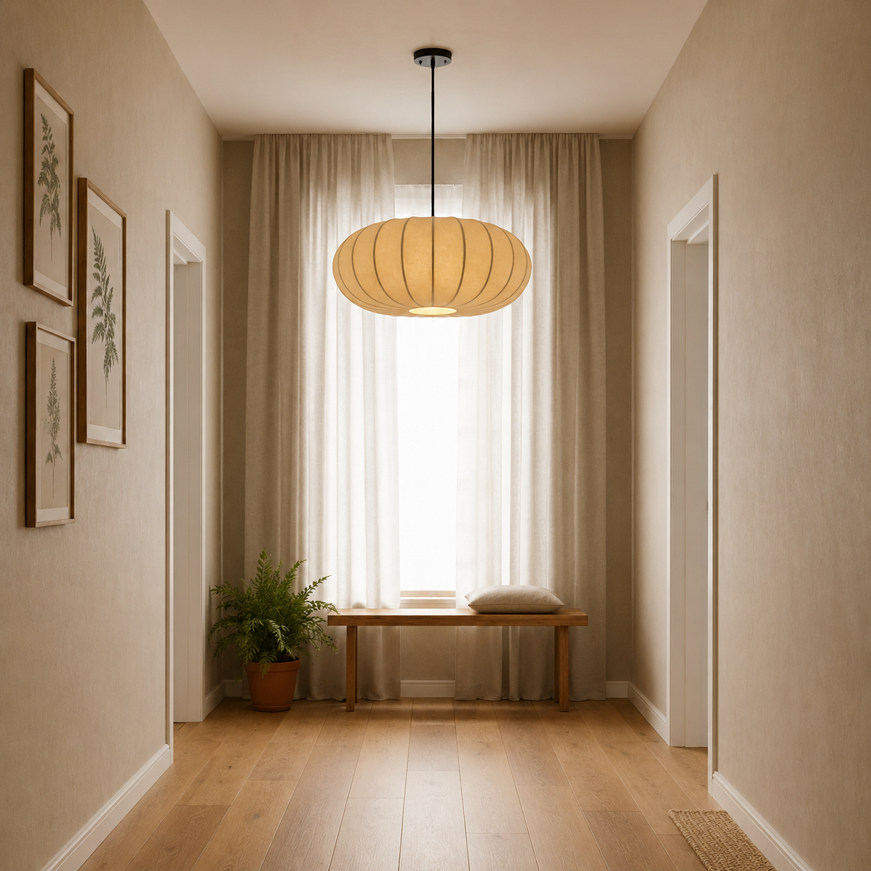Lampada a sospensione ovale in tessuto di seta wabi sabi