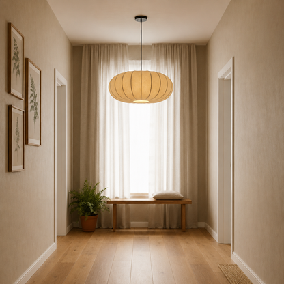 Lampada a sospensione ovale in tessuto di seta wabi sabi