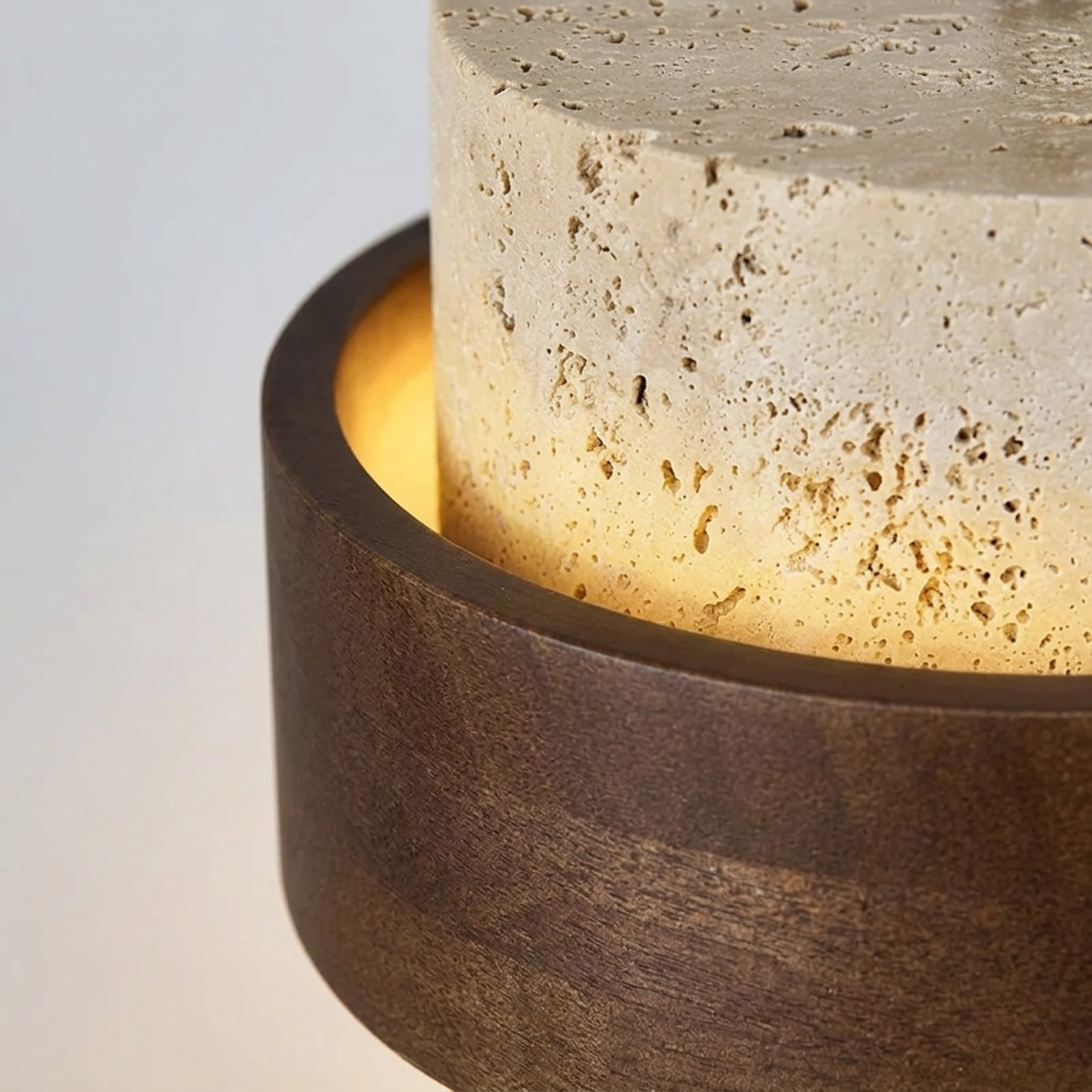 Lampada a sospensione piccola retrò in travertino e legno di noce