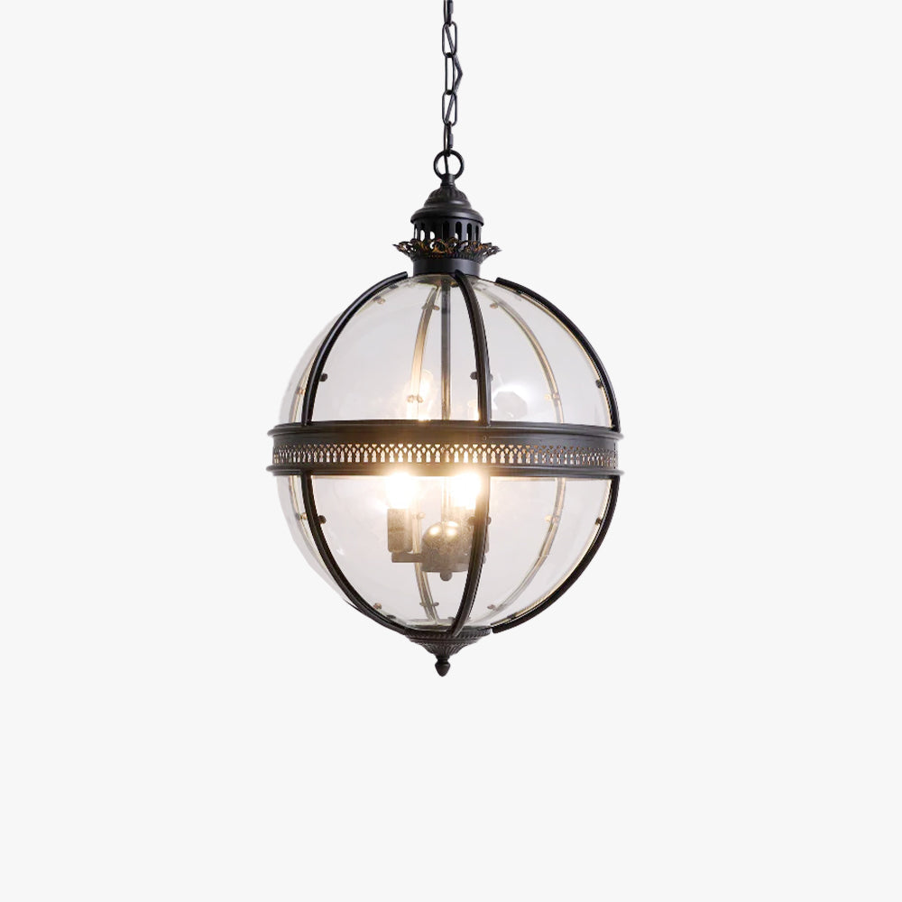 Lampada a sospensione vintage a globo in vetro con struttura in metallo rame o nero