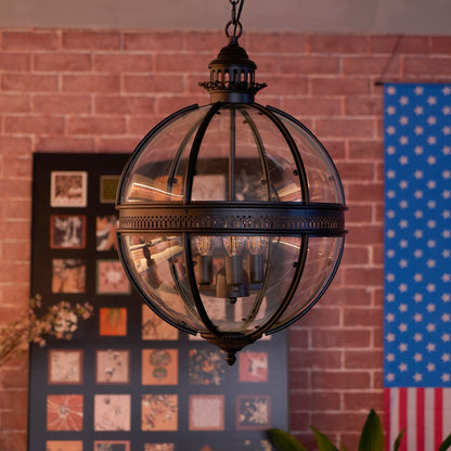 Lampada a sospensione vintage a globo in vetro con struttura in metallo rame o nero