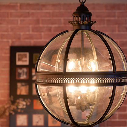 Lampada a sospensione vintage a globo in vetro con struttura in metallo rame o nero