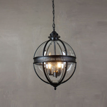Lampada a sospensione vintage a globo in vetro con struttura in metallo rame o nero