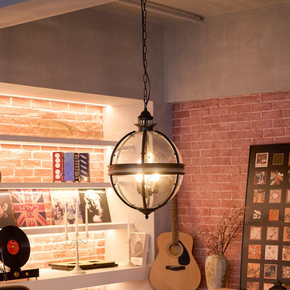 Lampada a sospensione vintage a globo in vetro con struttura in metallo rame o nero