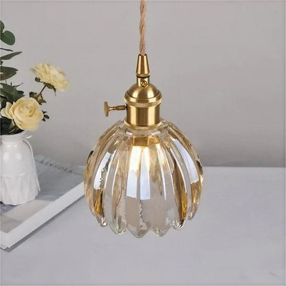 Lampada a sospensione vintage con paralume floreale in vetro e luce d'ambiente