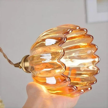Lampada a sospensione vintage con paralume floreale in vetro e luce d'ambiente