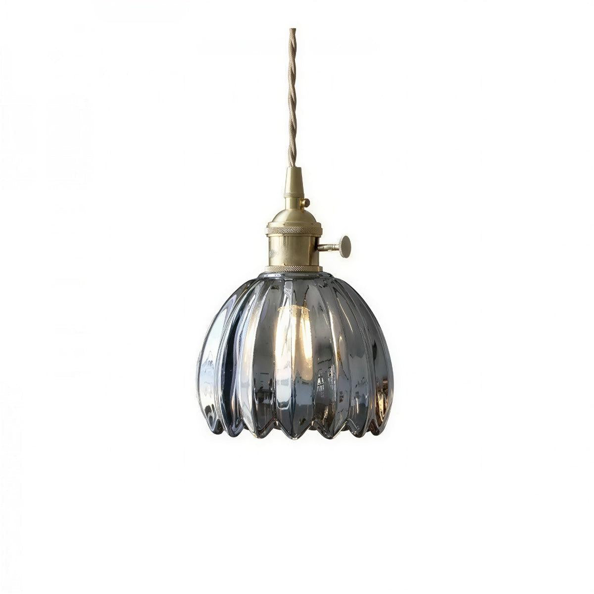 Lampada a sospensione vintage con paralume floreale in vetro e luce d'ambiente