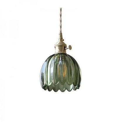 Lampada a sospensione vintage con paralume floreale in vetro e luce d'ambiente