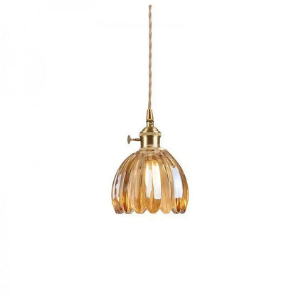Lampada a sospensione vintage con paralume floreale in vetro e luce d'ambiente