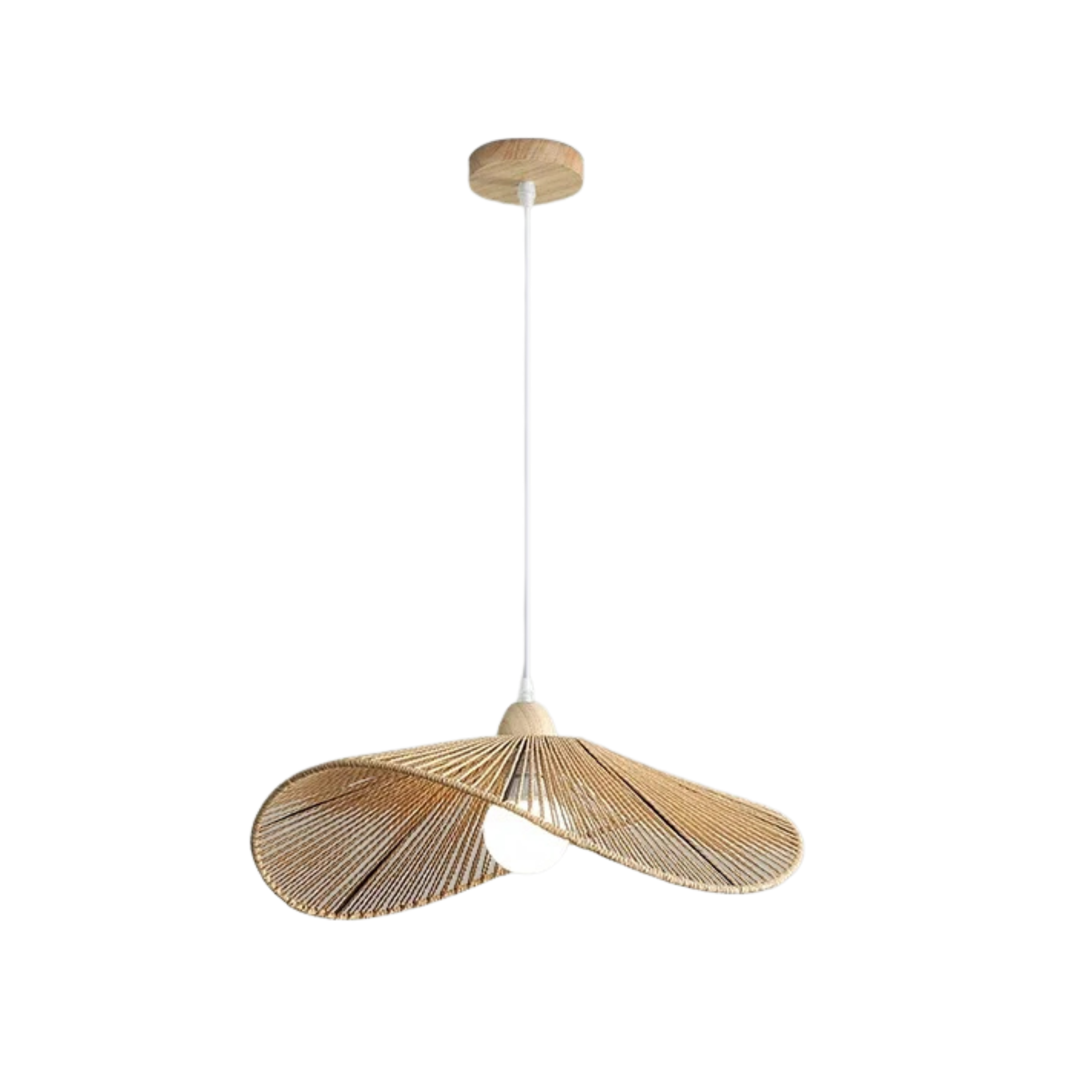 Lampada a sospensione wabi sabi in rattan con paralume ondulato intrecciato in bambù e legno