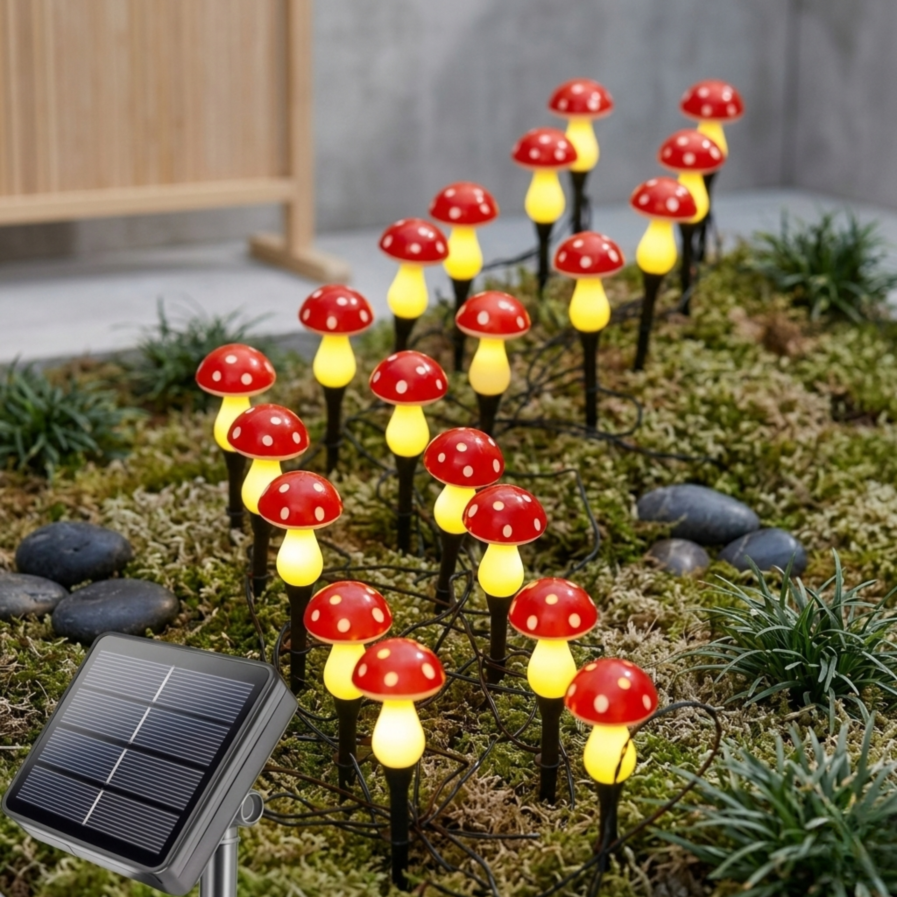 Lampada da giardino solare a fungo con 8 modalità di luce IP65