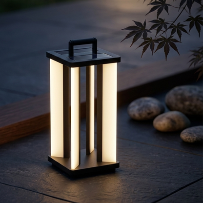 Lampada da giardino solare a lanterna nera, LED senza fili da esterno