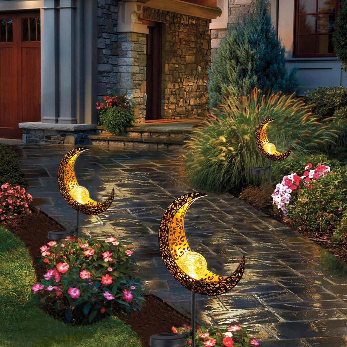 Lampada da giardino solare decorativa a mezzaluna con picchetto per vialetti