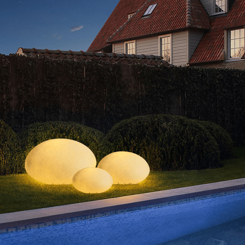 Lampada da giardino solare effetto pietra, ciottolo ovale da esterno