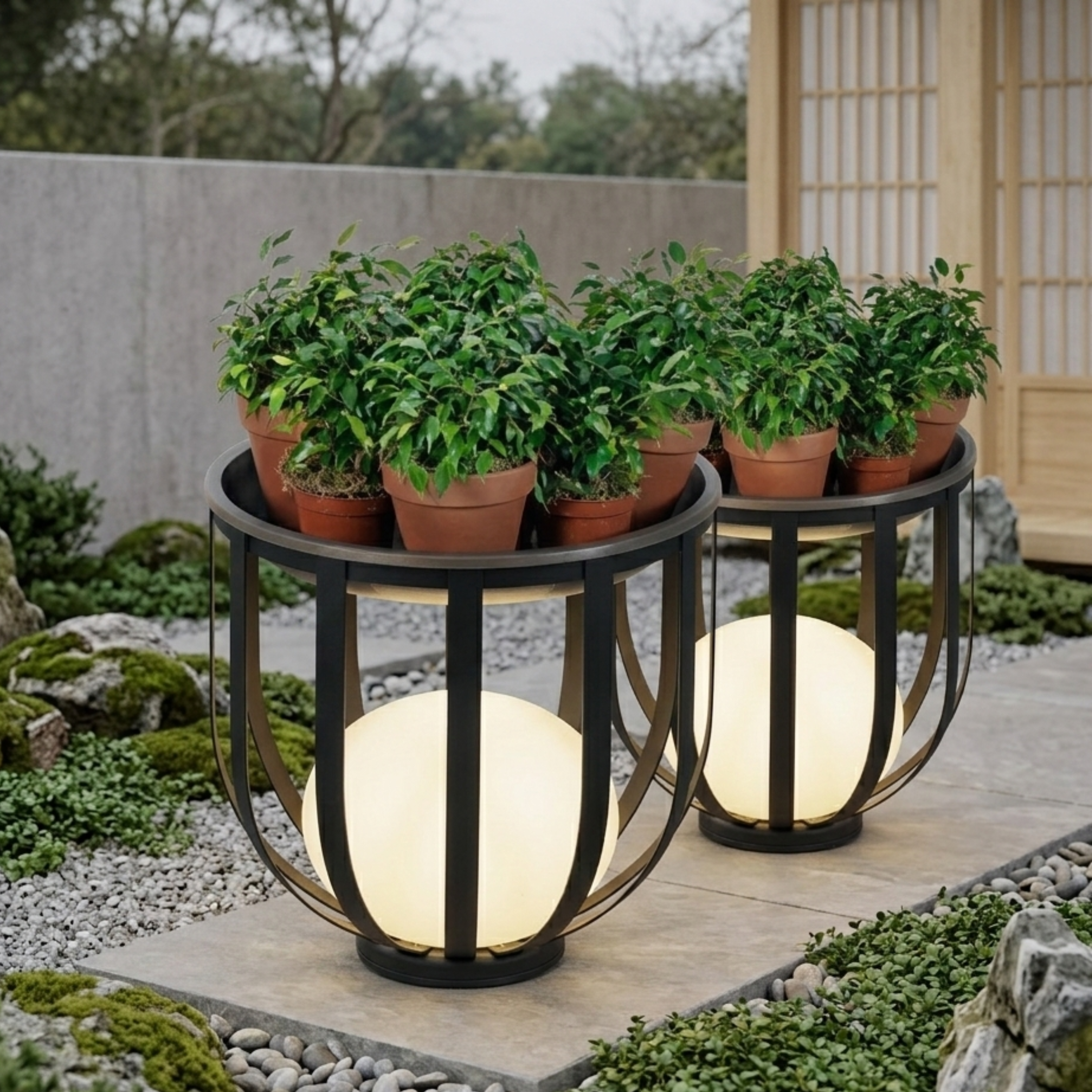 Lampada da giardino solare nera a fioriera, LED da esterno 55 cm