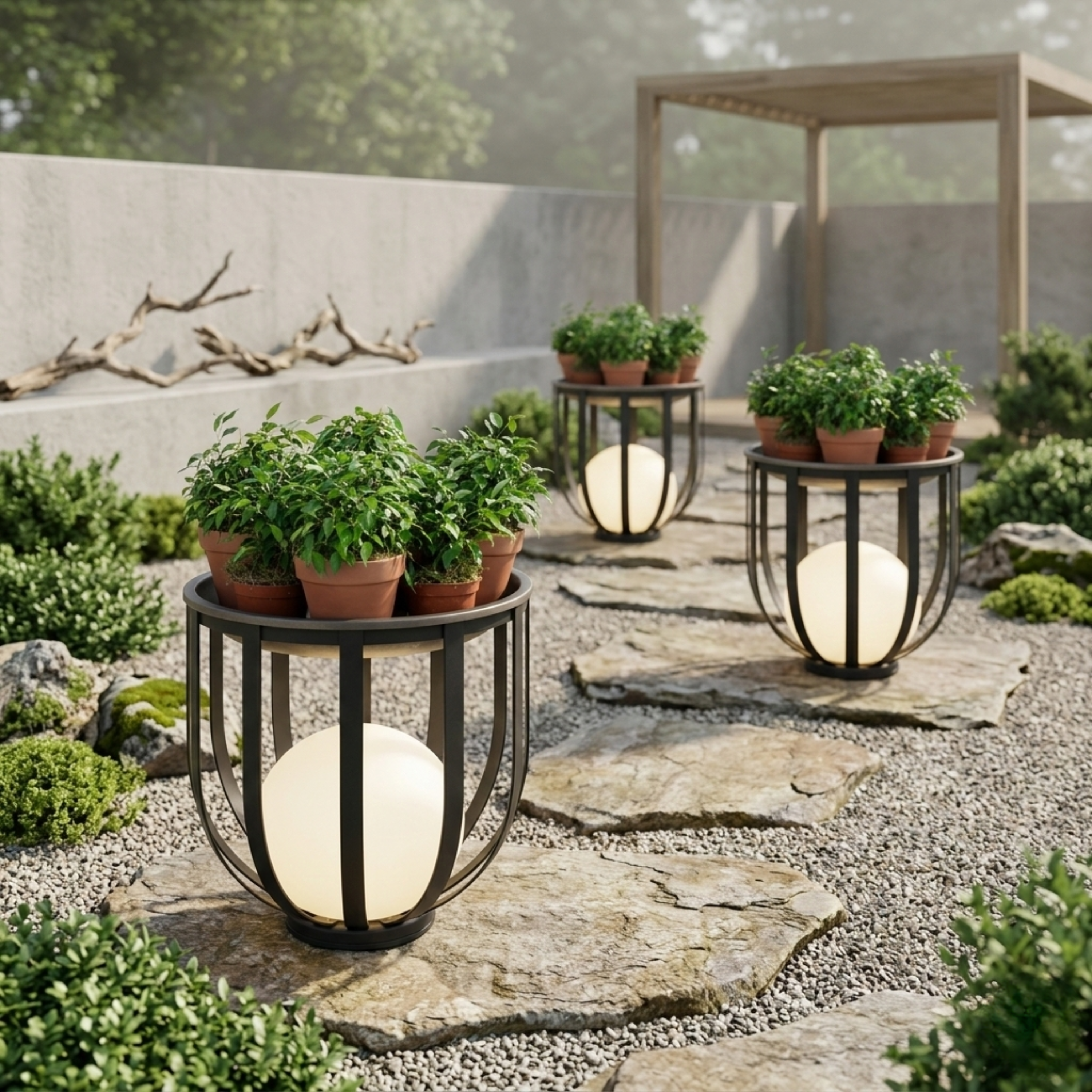 Lampada da giardino solare nera a fioriera, LED da esterno 55 cm