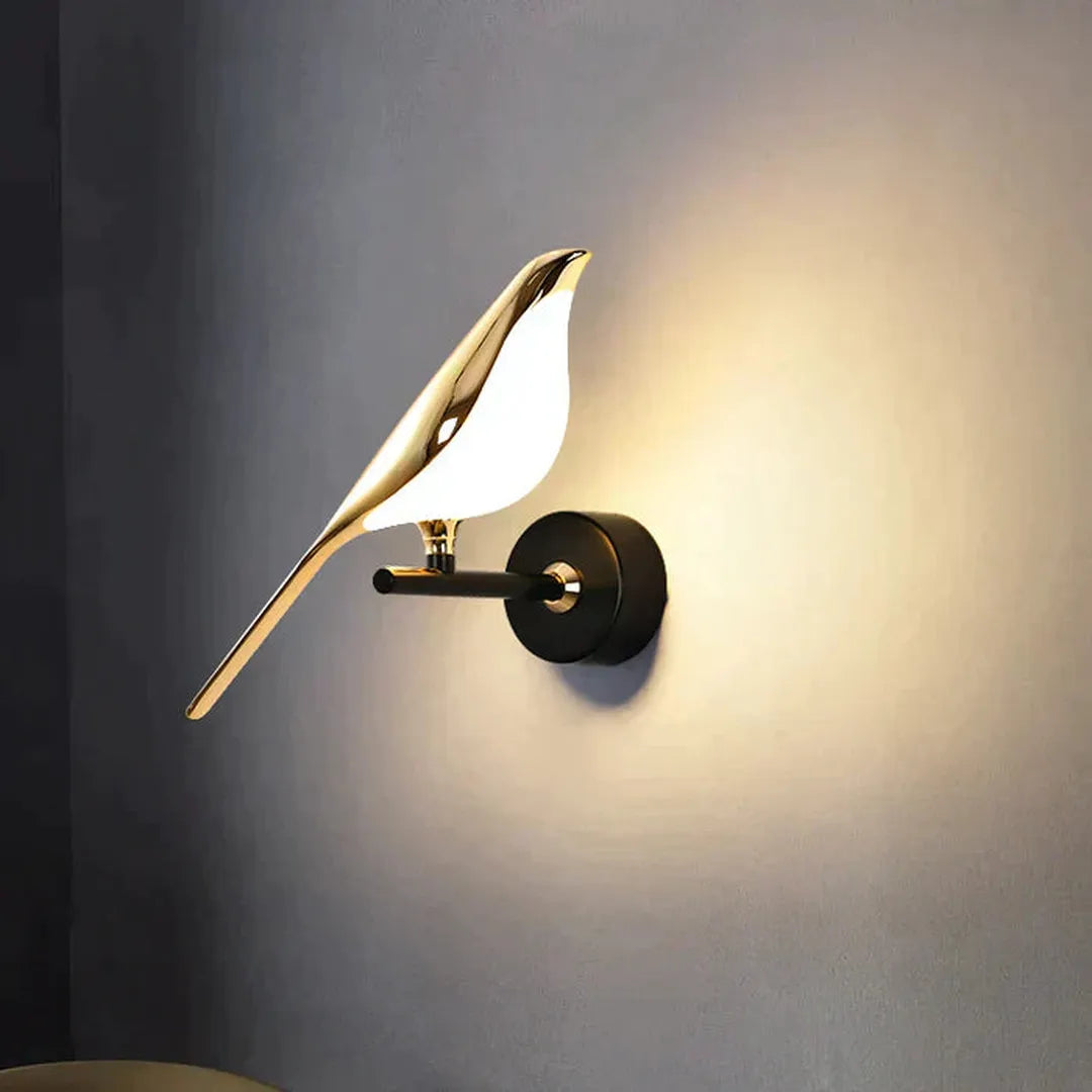 Lampada da parete a LED moderna con motivo a uccelli, oro